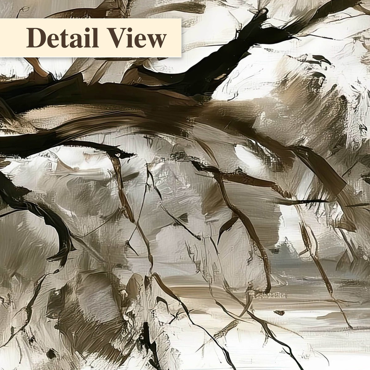 Lakeside tree sepia painting detail close-up