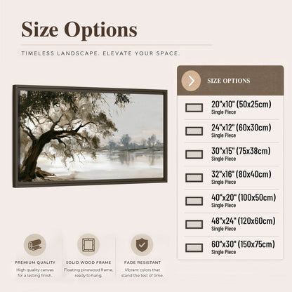Lakeside tree sepia painting framed canvas wall art size options