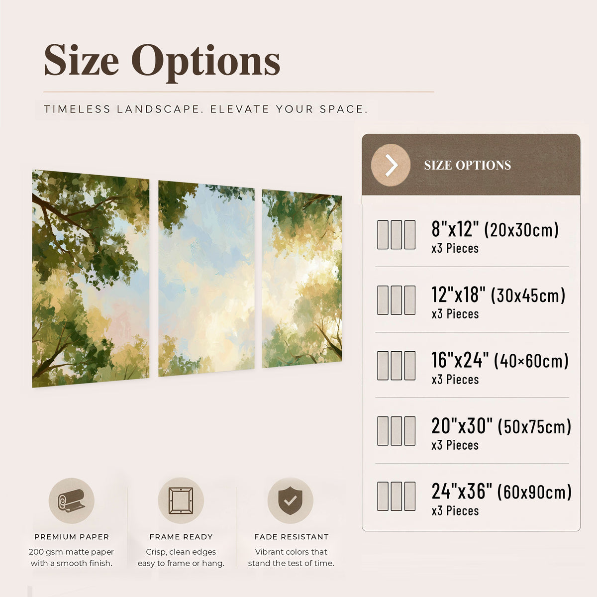 Tree canopy sky painting set of 3 poster prints size options