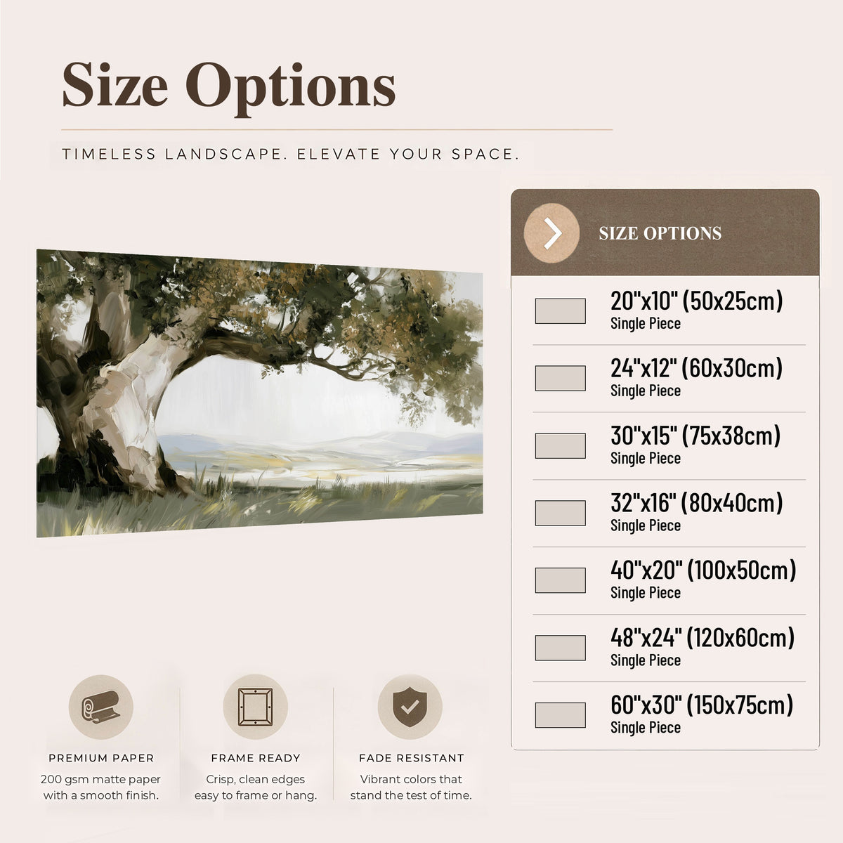 Old oak tree landscape painting poster print size options