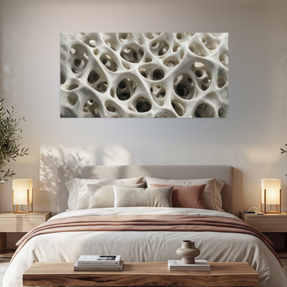 White organic texture abstract poster print in a bedroom above the bed