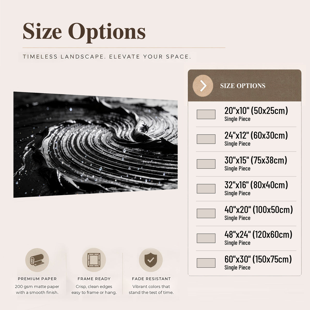 Black and silver swirl abstract painting poster print size options