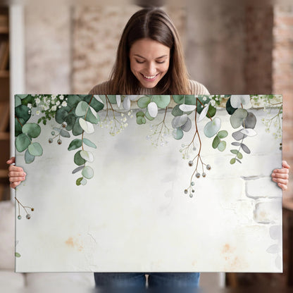 Watercolor eucalyptus greenery painting canvas wall art held in hands