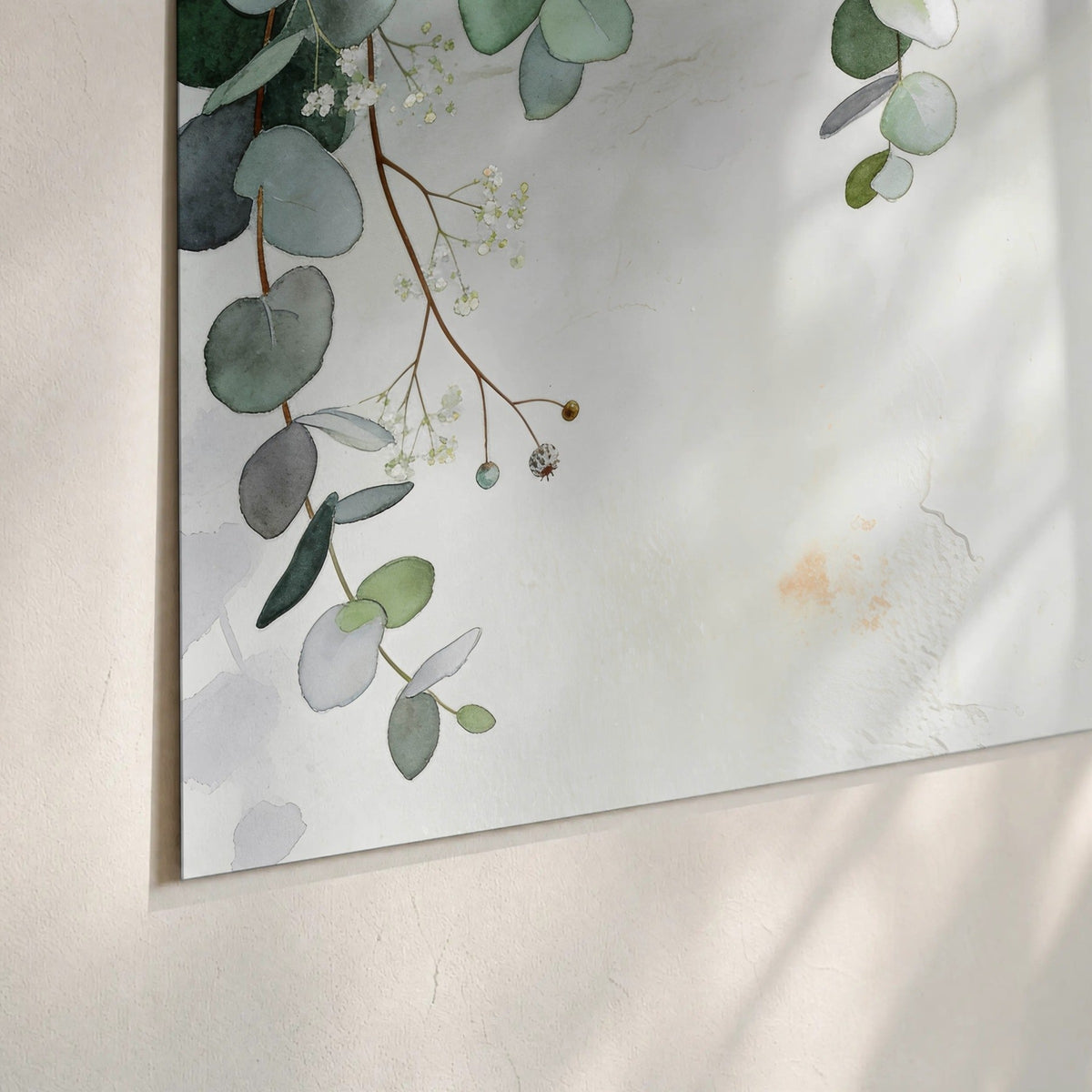 Watercolor eucalyptus greenery painting poster print close-up on matte paper