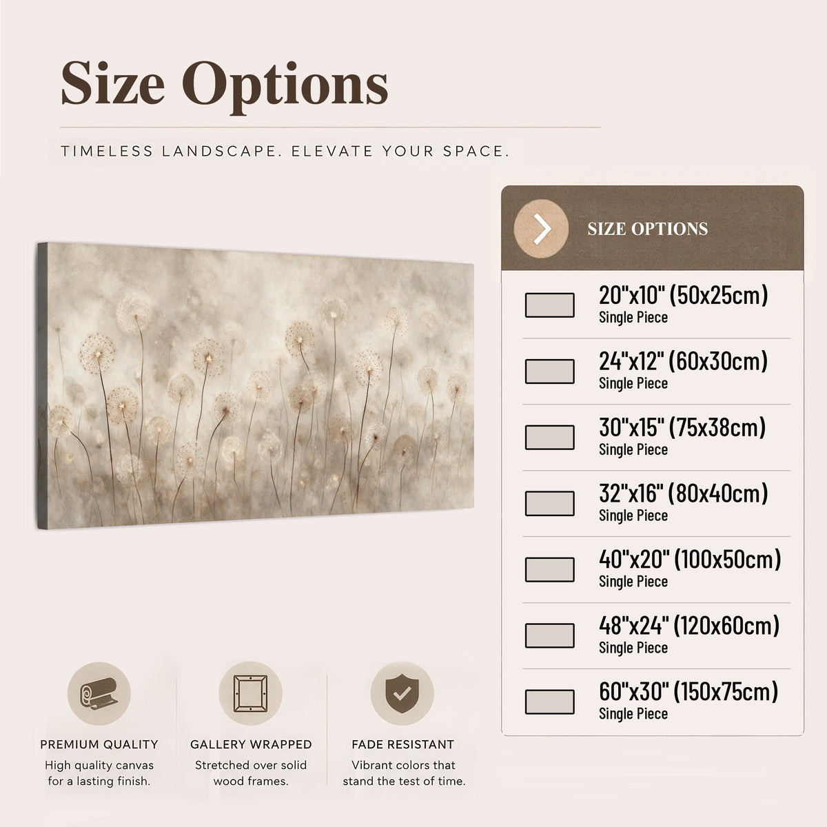 Misty dandelion field painting canvas wall art size options