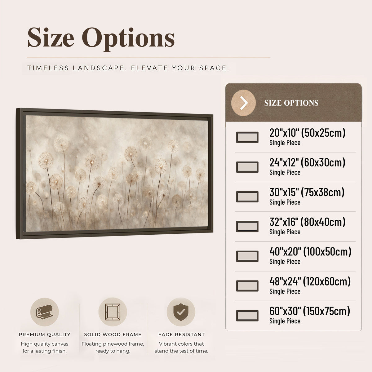 Misty dandelion field painting framed canvas wall art size options