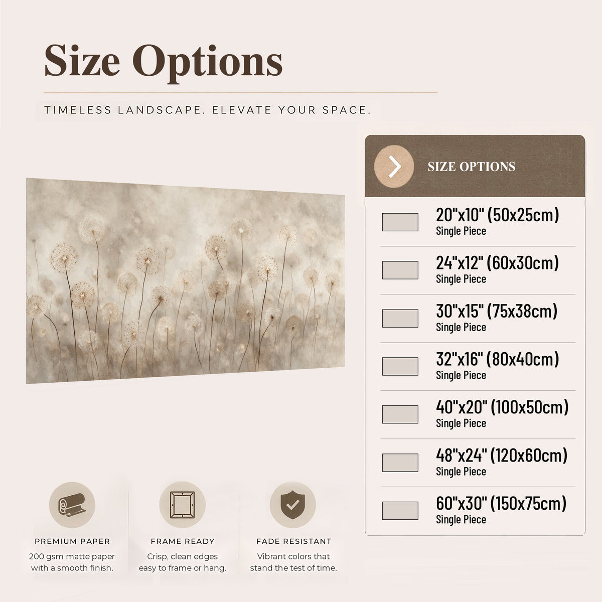 Misty dandelion field painting poster print size options