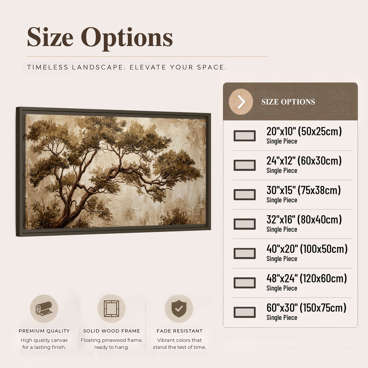 Sepia tree textured painting framed canvas wall art size options