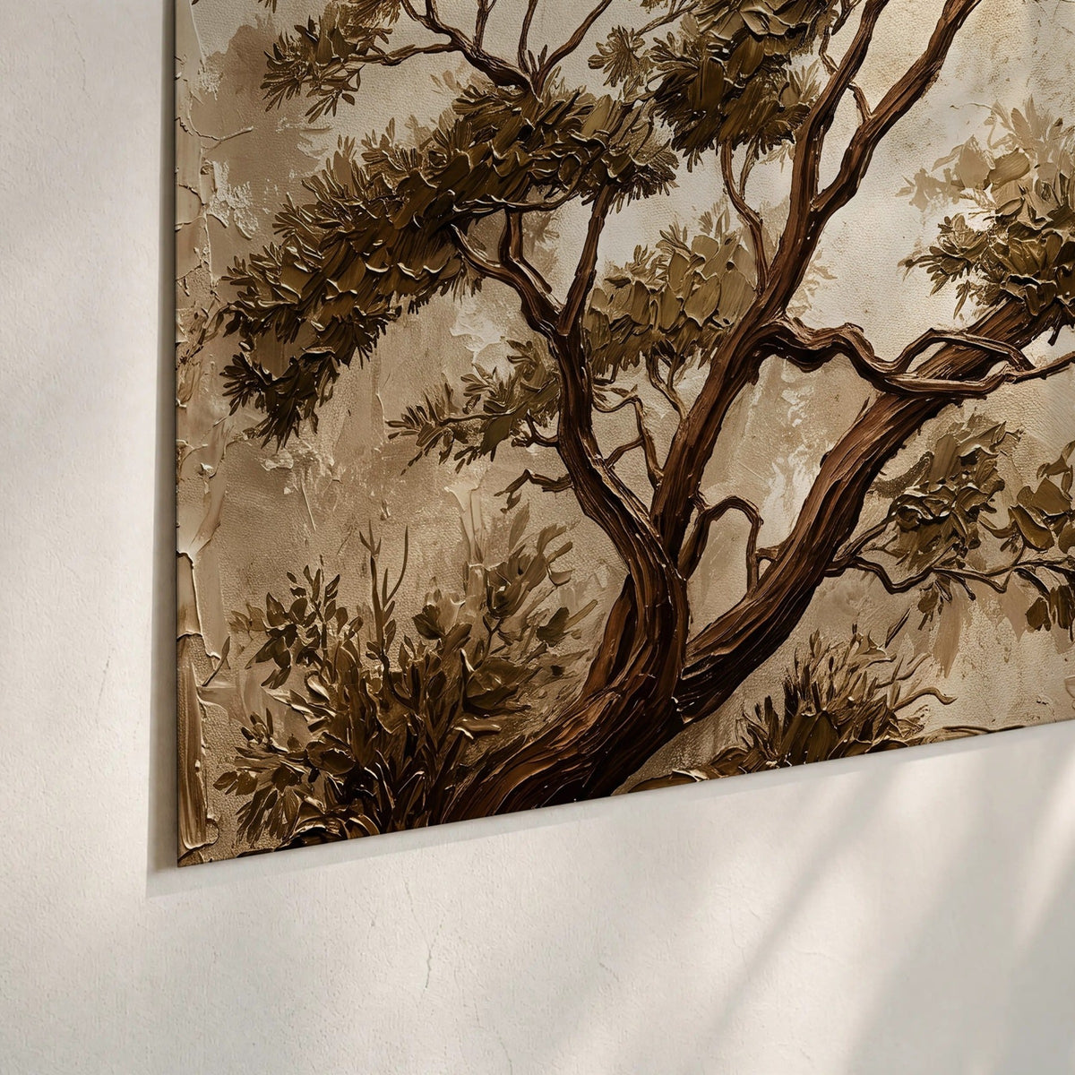 Sepia tree textured painting poster print close-up on matte paper