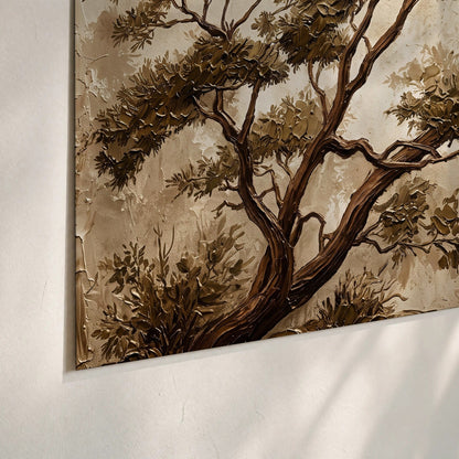 Sepia tree textured painting poster print close-up on matte paper