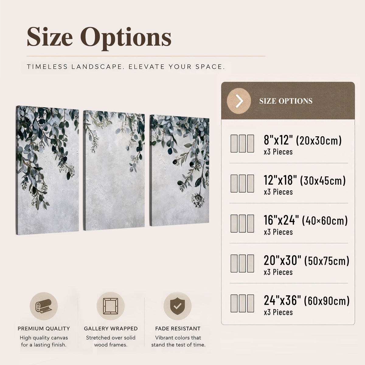 Eucalyptus leaves painting 3 piece canvas wall art size options