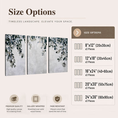 Eucalyptus leaves painting 3 piece canvas wall art size options