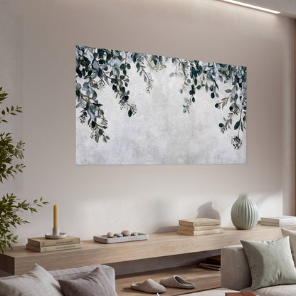 Eucalyptus leaves painting poster print in a living room above a console