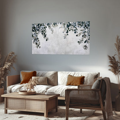 Eucalyptus leaves painting poster print in a rustic living room