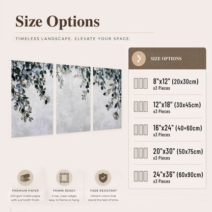 Eucalyptus leaves painting set of 3 poster prints size options