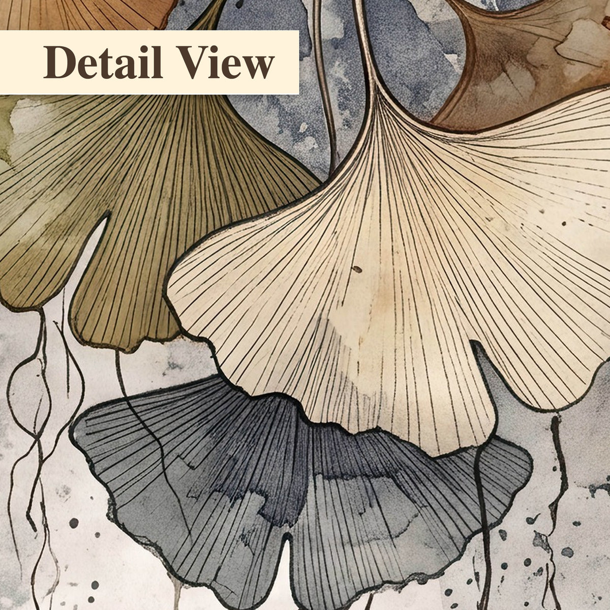 Ginkgo leaves watercolor painting detail close-up