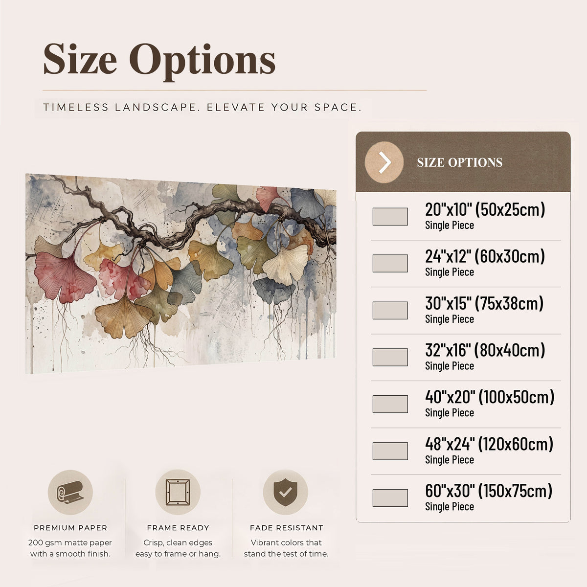 Ginkgo leaves watercolor painting poster print size options