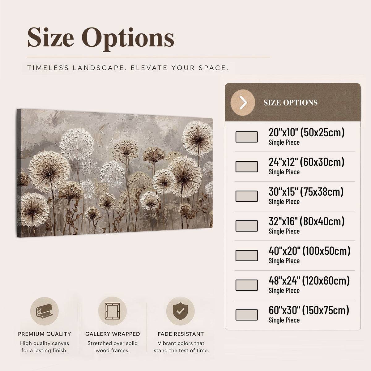 Textured dandelion painting canvas wall art size options