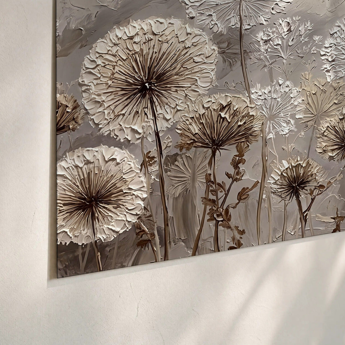 Textured dandelion painting poster print close-up on matte paper