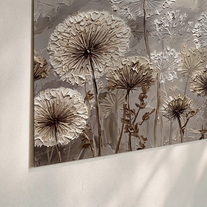 Textured dandelion painting poster print close-up on matte paper