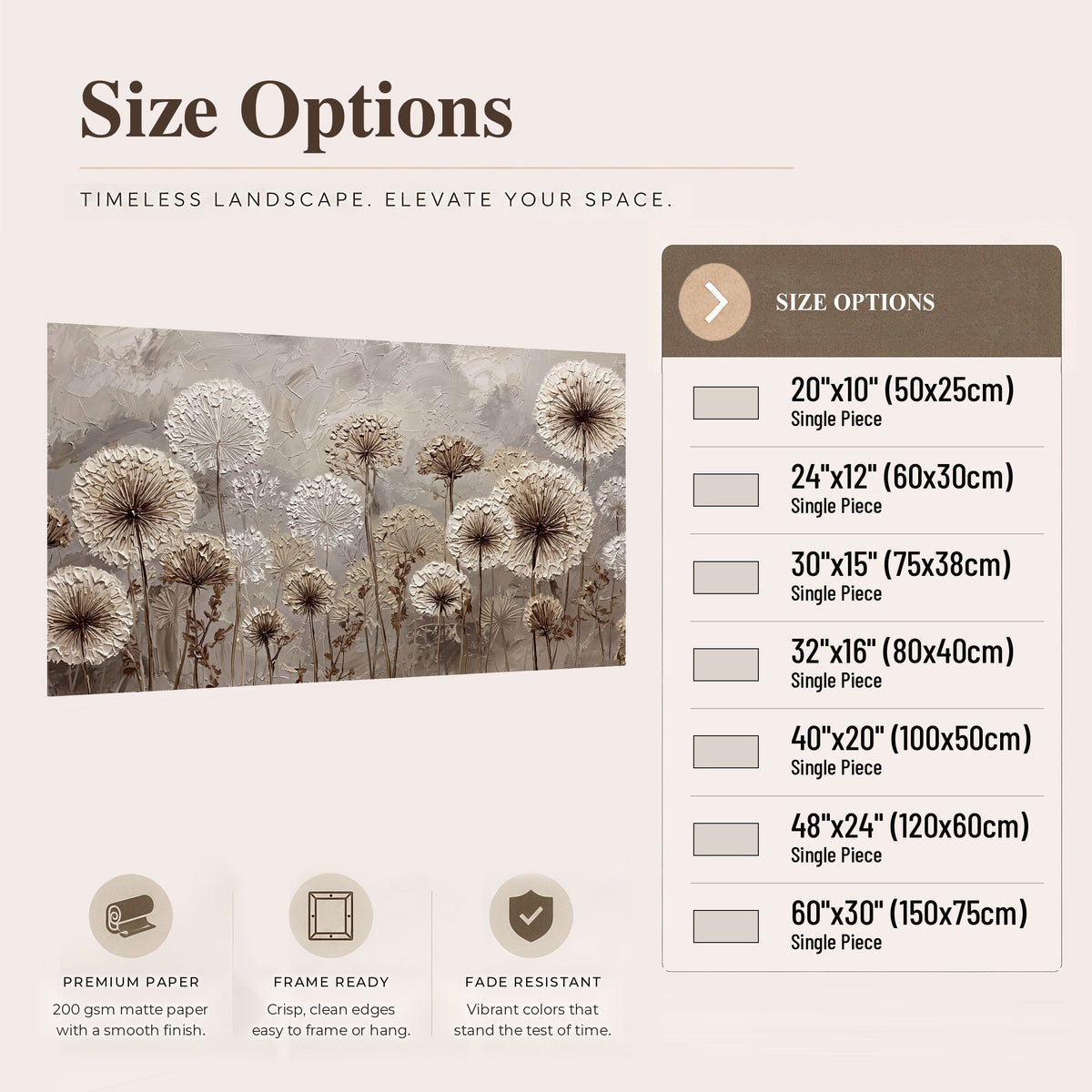 Textured dandelion painting poster print size options