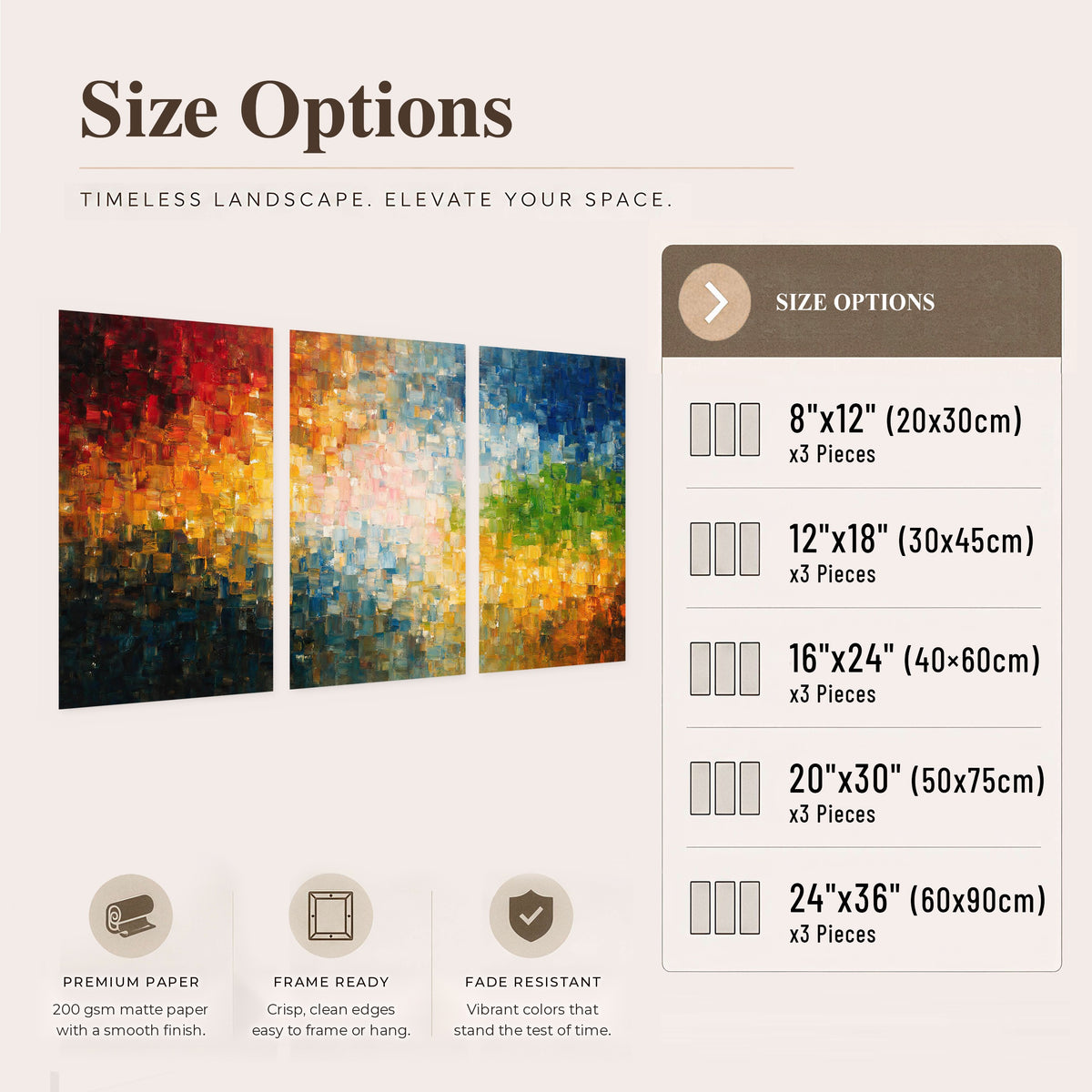 Colorful mosaic abstract painting set of 3 poster prints size options