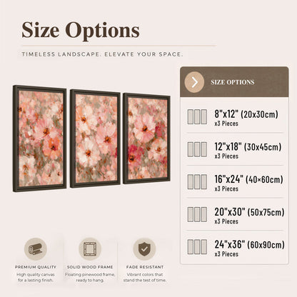 Blush pink flowers painting 3 piece framed canvas size options