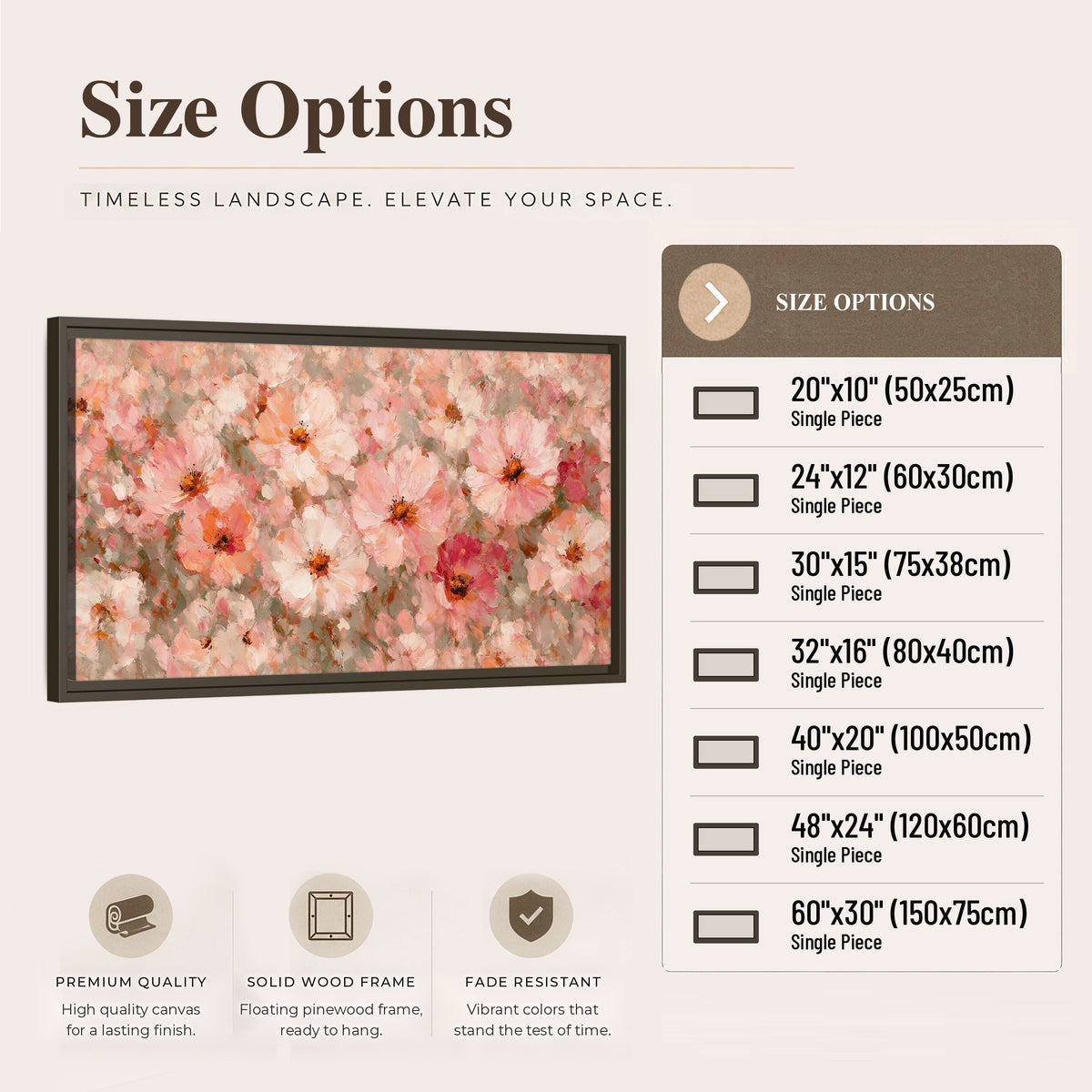 Blush pink flowers painting framed canvas wall art size options