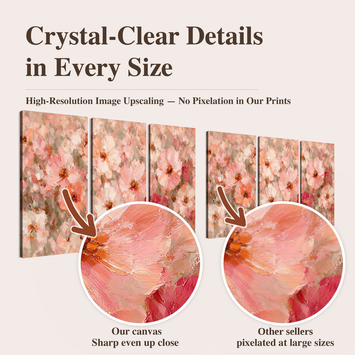 Blush pink flowers painting high-resolution print quality comparison