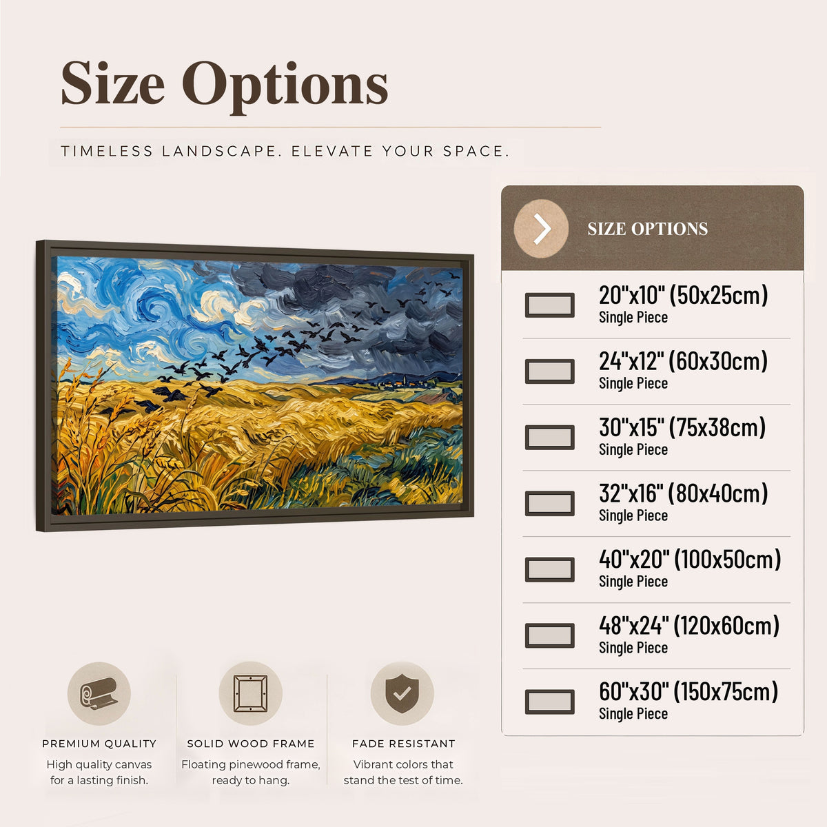 Wheat field with crows painting framed canvas wall art size options