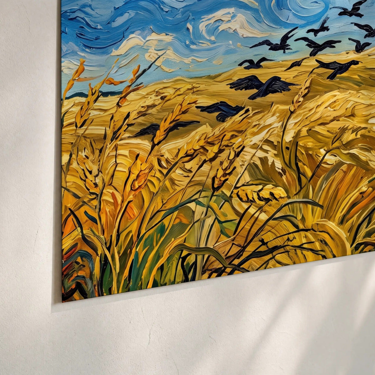 Wheat field with crows painting poster print close-up on matte paper