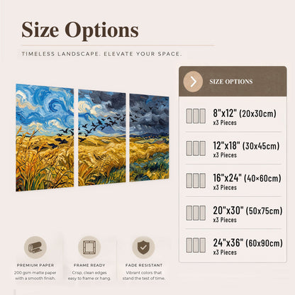 Wheat field with crows painting set of 3 poster prints size options