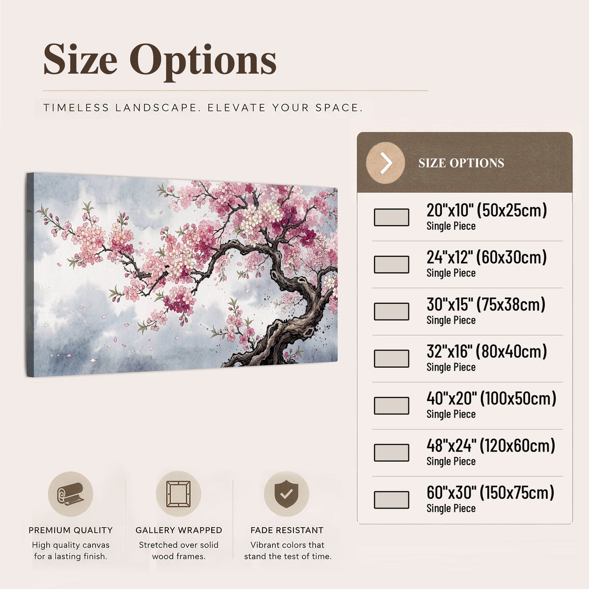 Cherry blossom tree painting canvas wall art size options