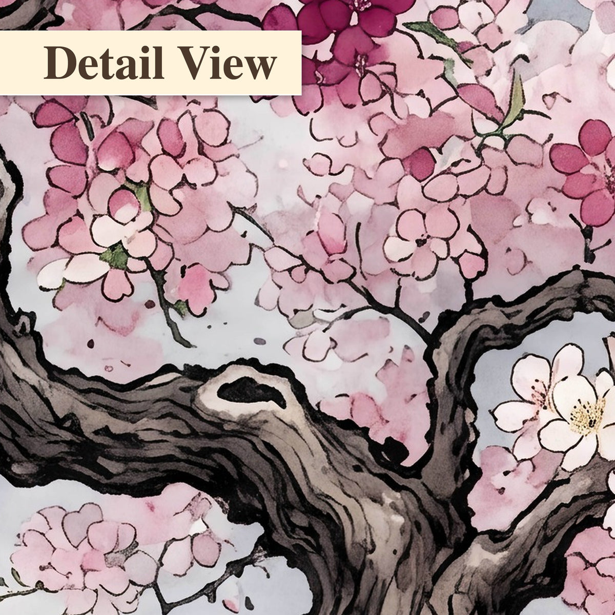 Cherry blossom tree painting detail close-up