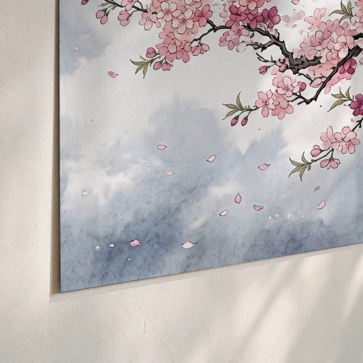 Cherry blossom tree painting poster print close-up on matte paper