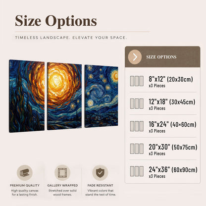Starry night sky painting 3 piece canvas wall art size options
