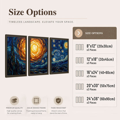 Starry night sky painting 3 piece framed canvas size options