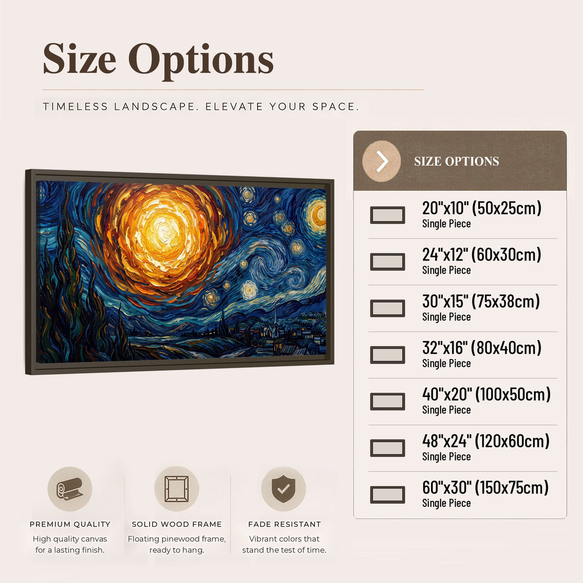 Starry night sky painting framed canvas wall art size options