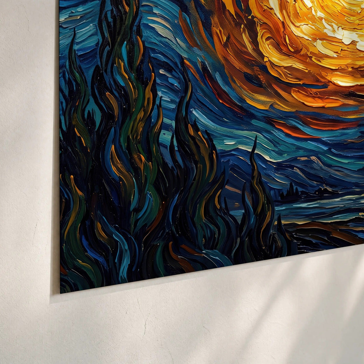 Starry night sky painting poster print close-up on matte paper