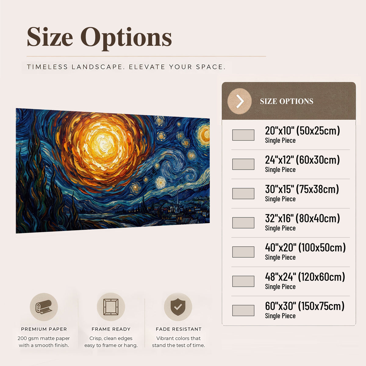 Starry night sky painting poster print size options