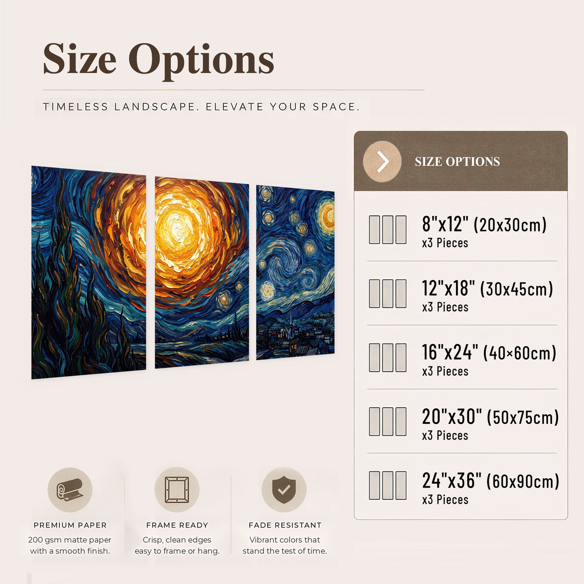 Starry night sky painting set of 3 poster prints size options