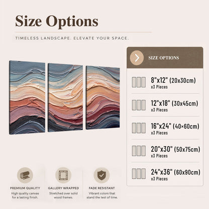 Pastel waves textured abstract painting 3 piece canvas wall art size options