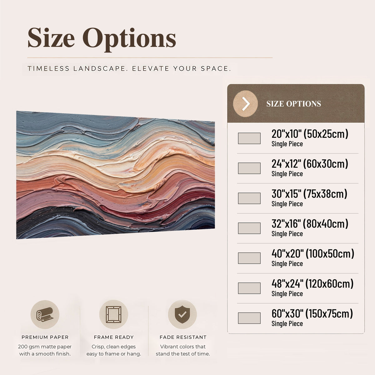 Pastel waves textured abstract painting poster print size options