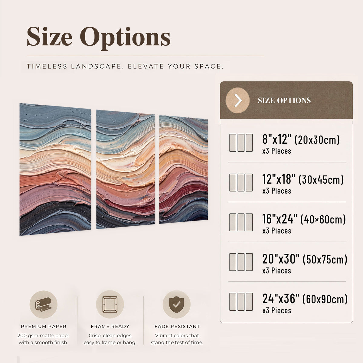 Pastel waves textured abstract painting set of 3 poster prints size options