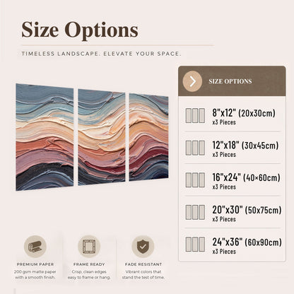 Pastel waves textured abstract painting set of 3 poster prints size options