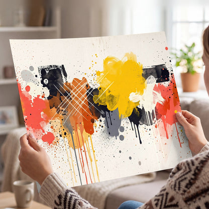 Paint splash abstract painting poster print held in hands