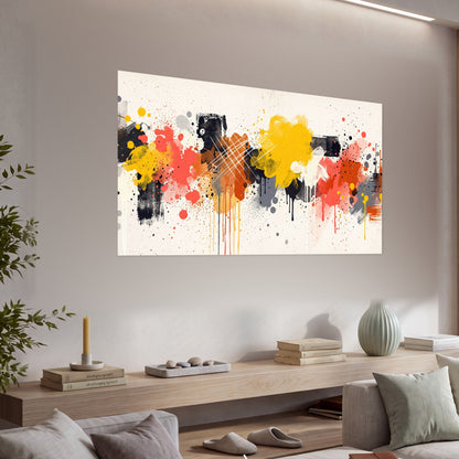 Paint splash abstract painting poster print in a living room above a console