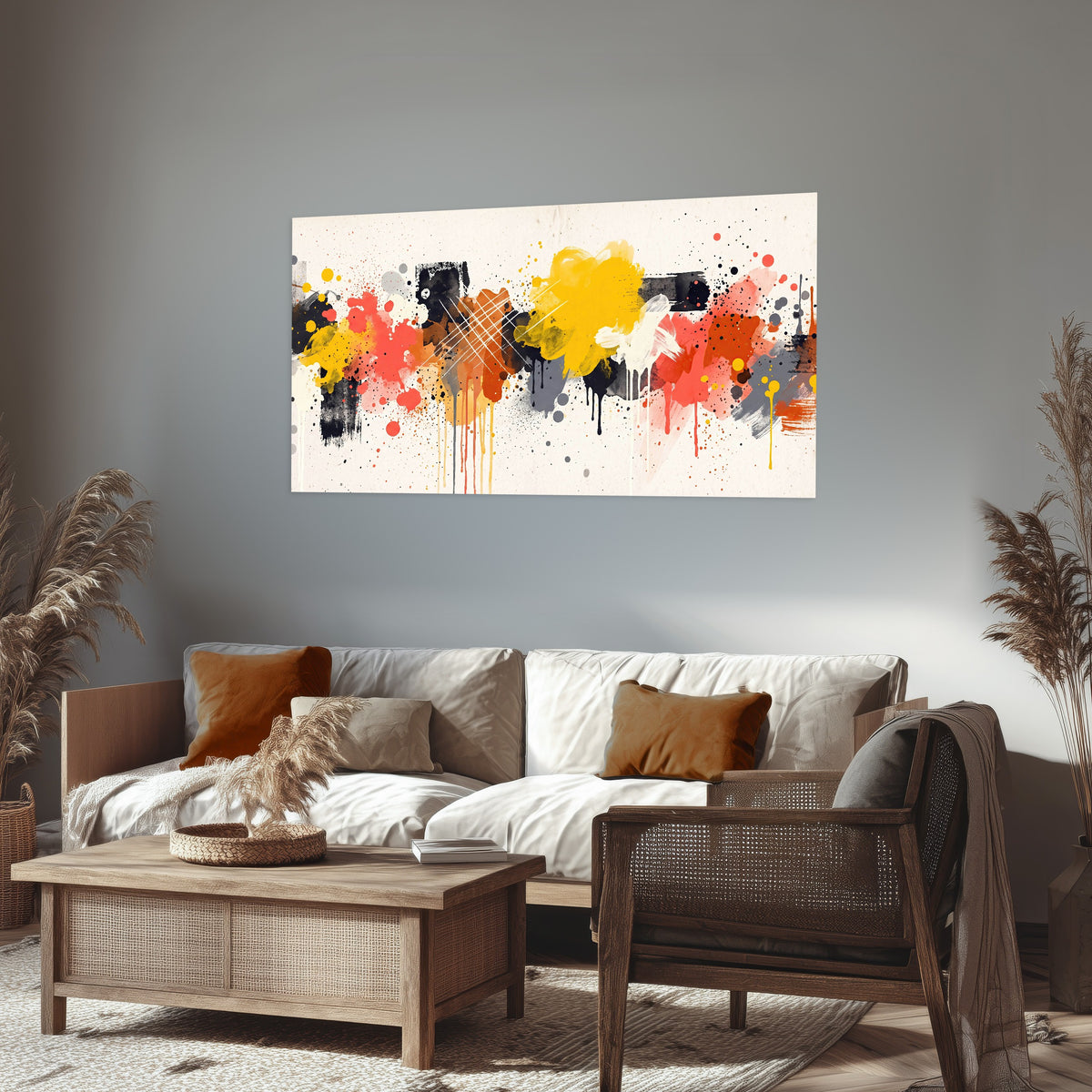 Paint splash abstract painting poster print in a rustic living room