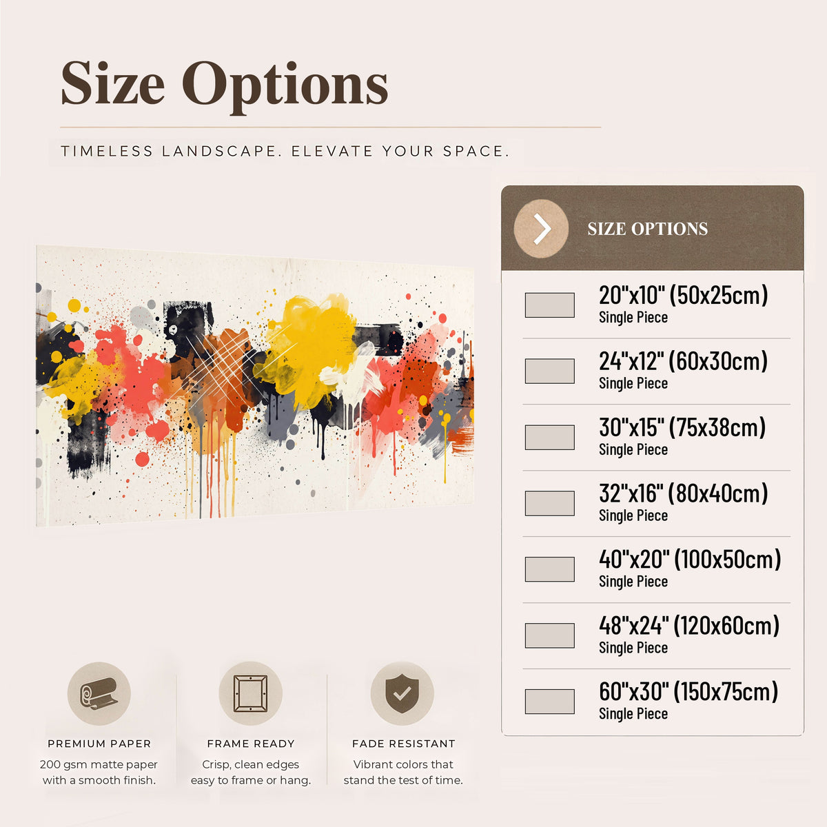 Paint splash abstract painting poster print size options