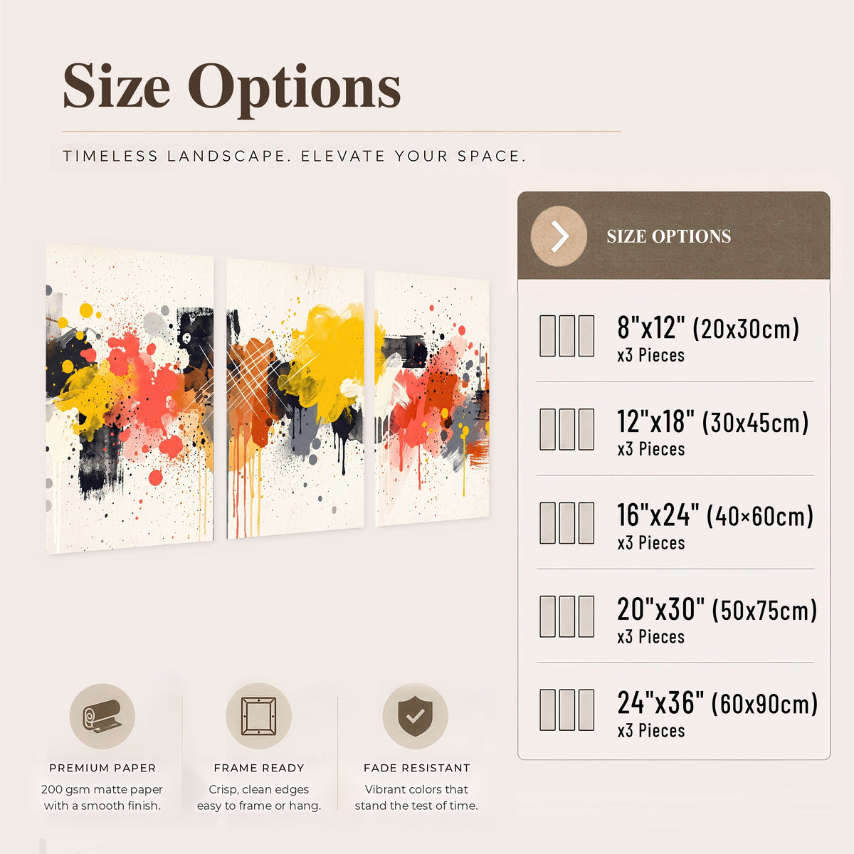 Paint splash abstract painting set of 3 poster prints size options